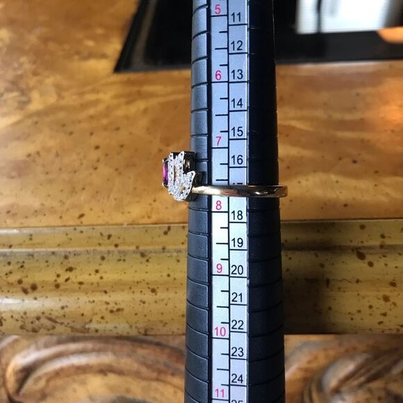 Natural Rhodolite Garnet Sterling Silver 18k Yellow Gold Vermeil Lotus Ring - Picture 5 of 9